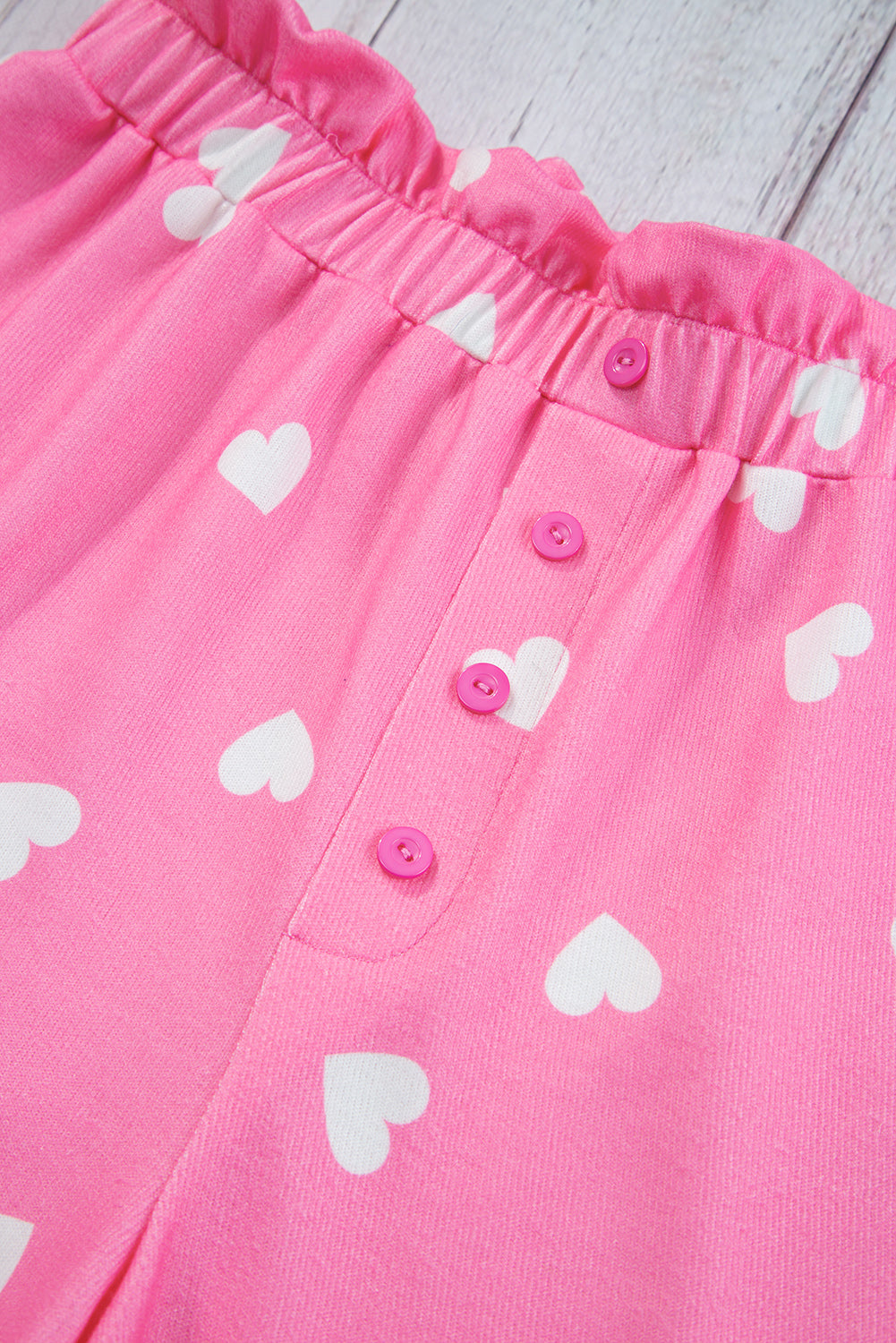 Pink Heart Print Long Sleeve Tee and Shorts Lounge Set