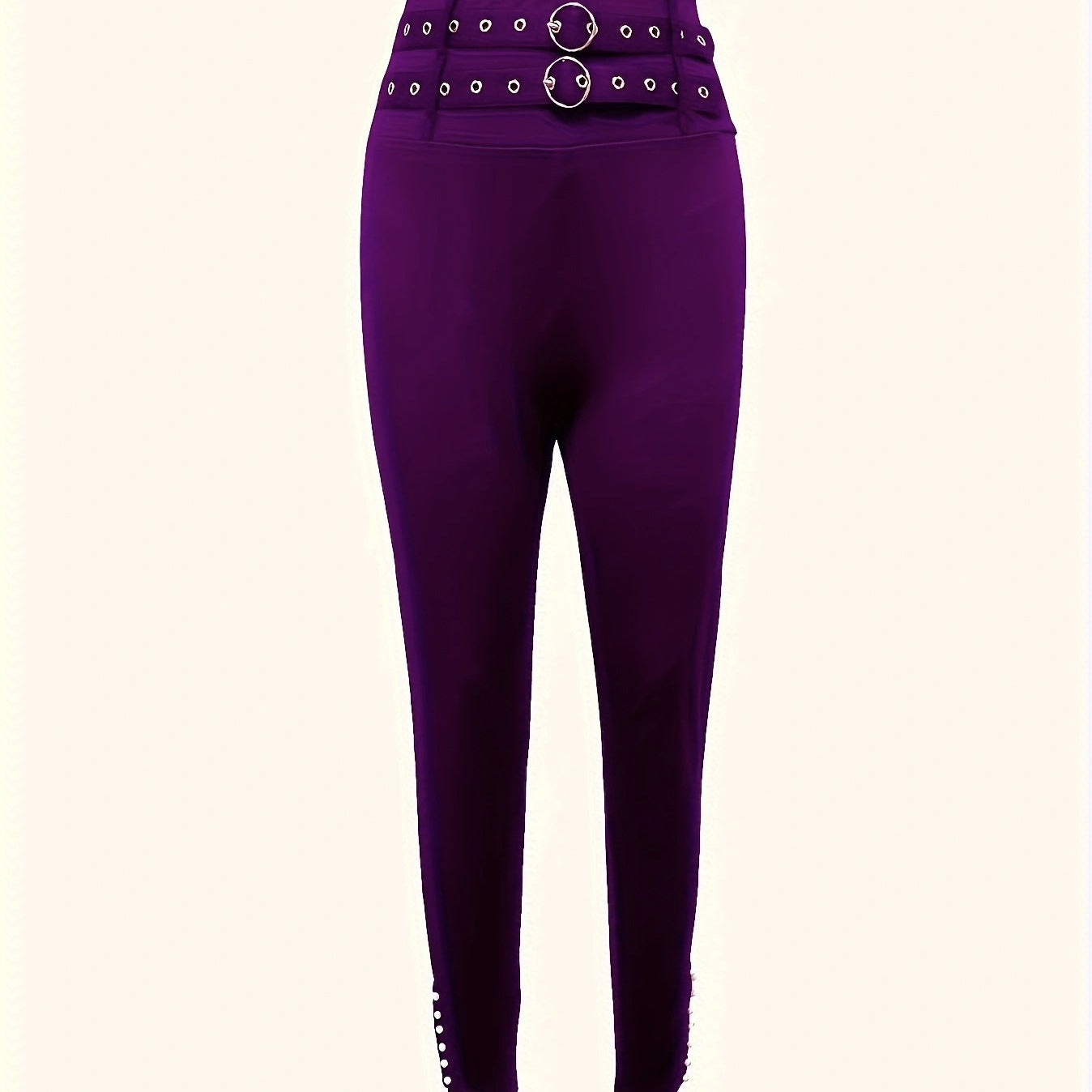 High Waist Slim Fit Purple Eyelet Pants