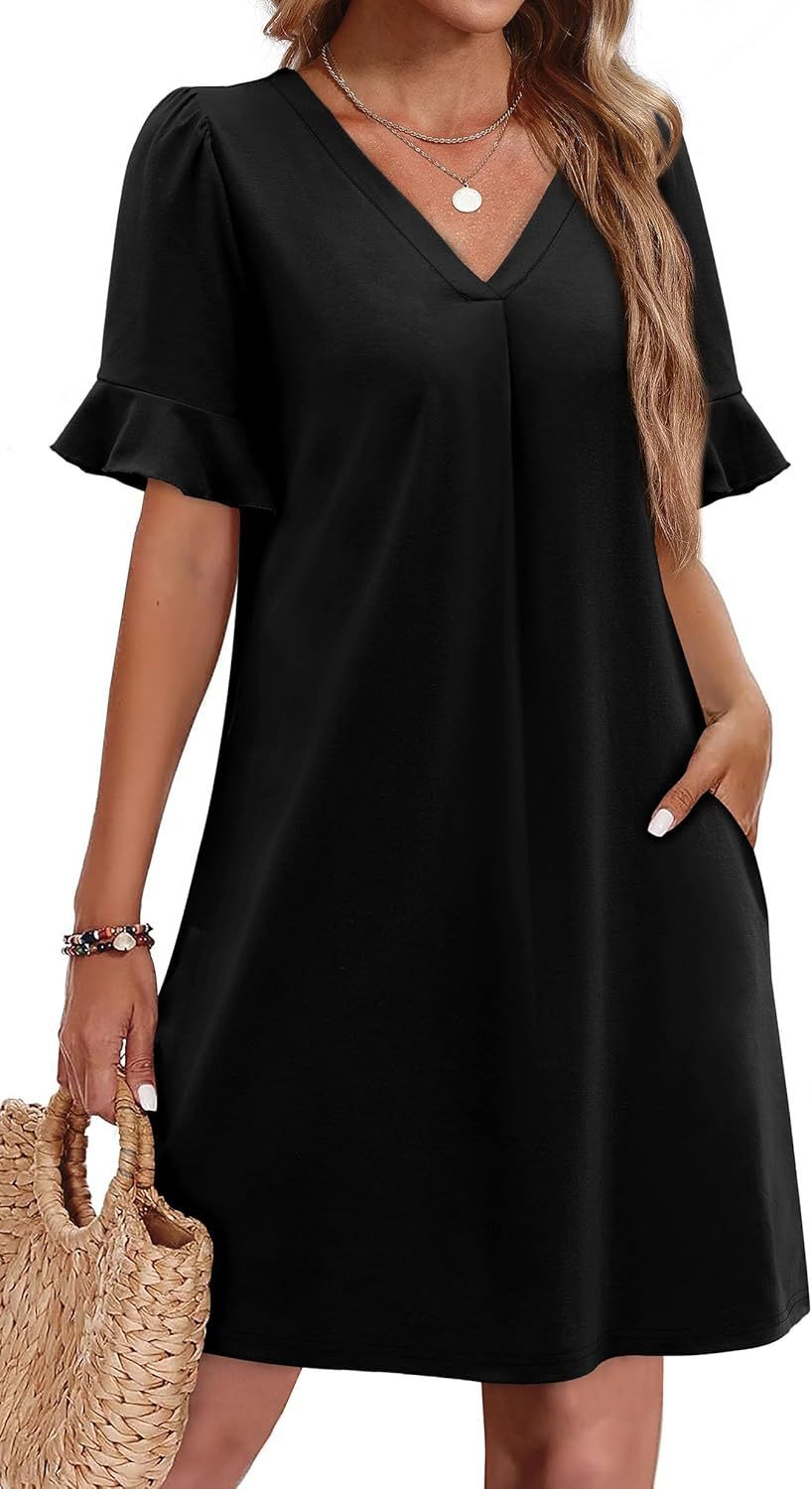 Casual V-neck Ruffled Half Sleeve Dress