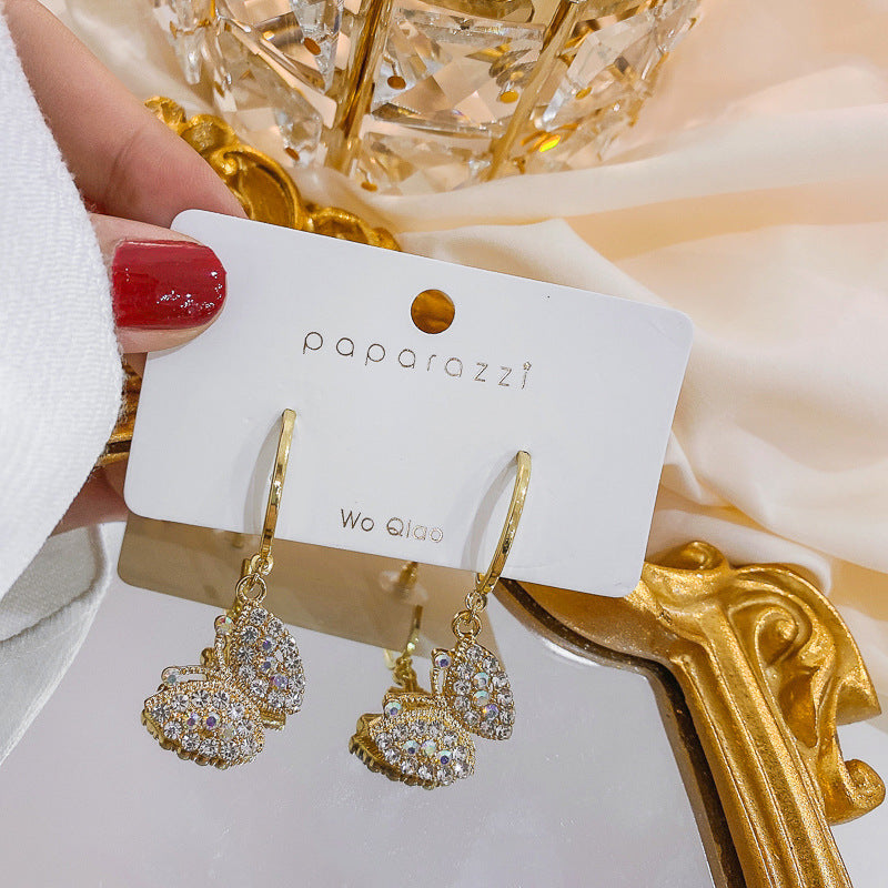 Rhinestone Butterfly Dangle Earrings