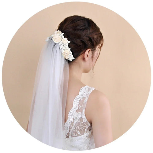 Bridal Veil Double-layer Wedding Veil Flower Veil Bazaare Mart