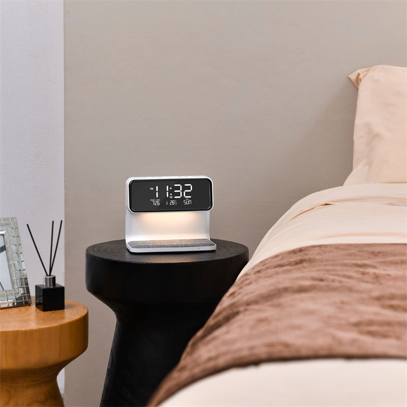 Wireless Bedside Lamp Alarm Clock Phone Charger - Bazaare Mart