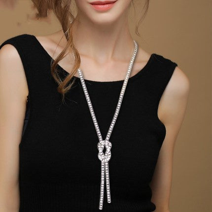 Long Rhinestone Bolo Chain Necklace