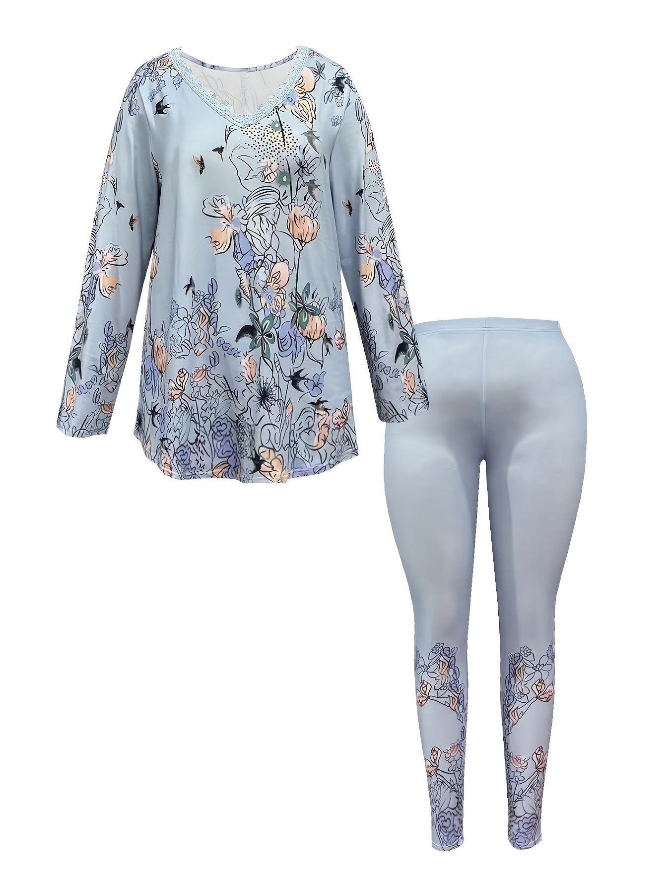 Light Blue Floral Lace Trim Outfit