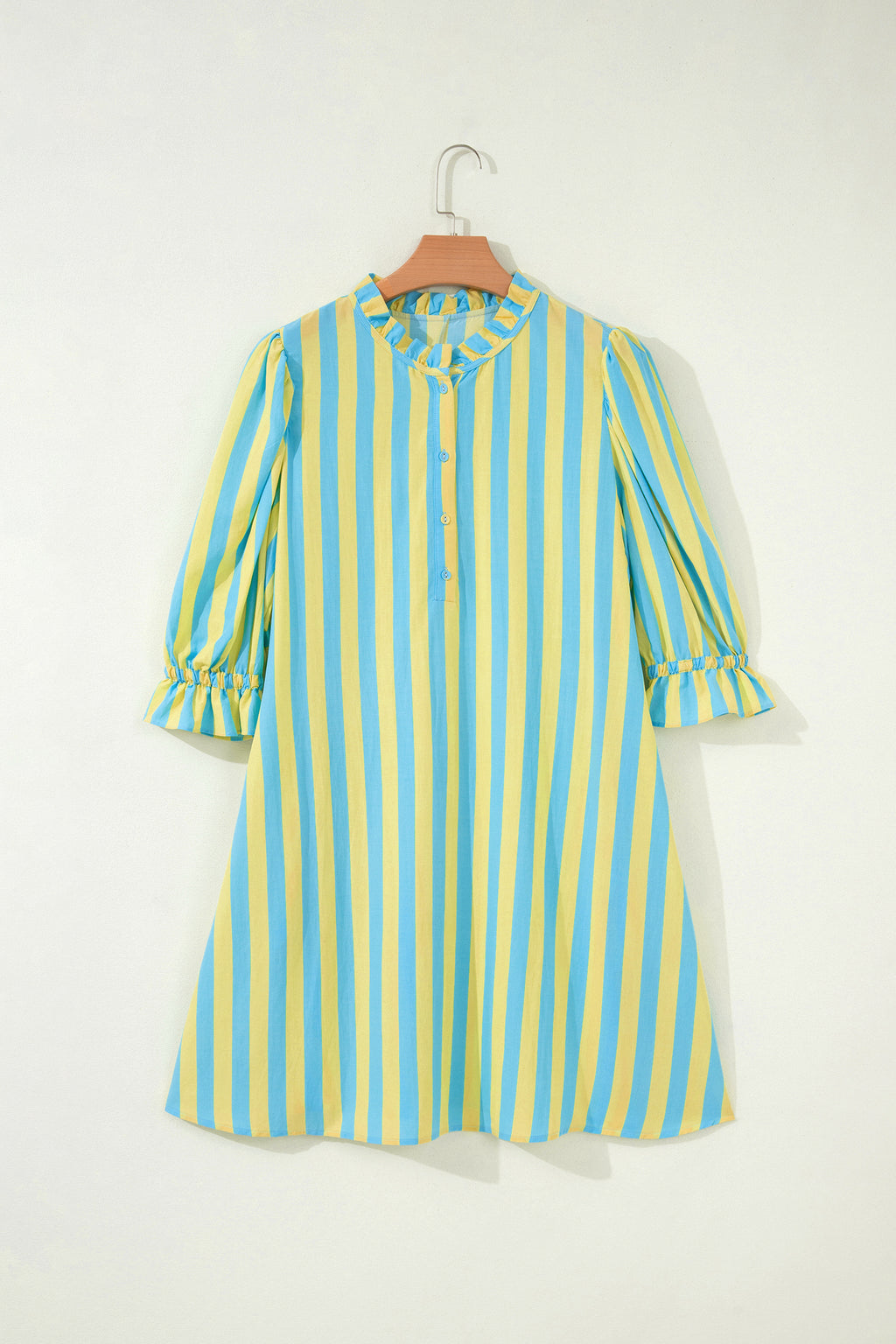 Striped Puff Sleeve Mini Dress – Half Button Loose Fit Summer Dress Dear-Lover Dropshipping Dresses/Mini Dresses