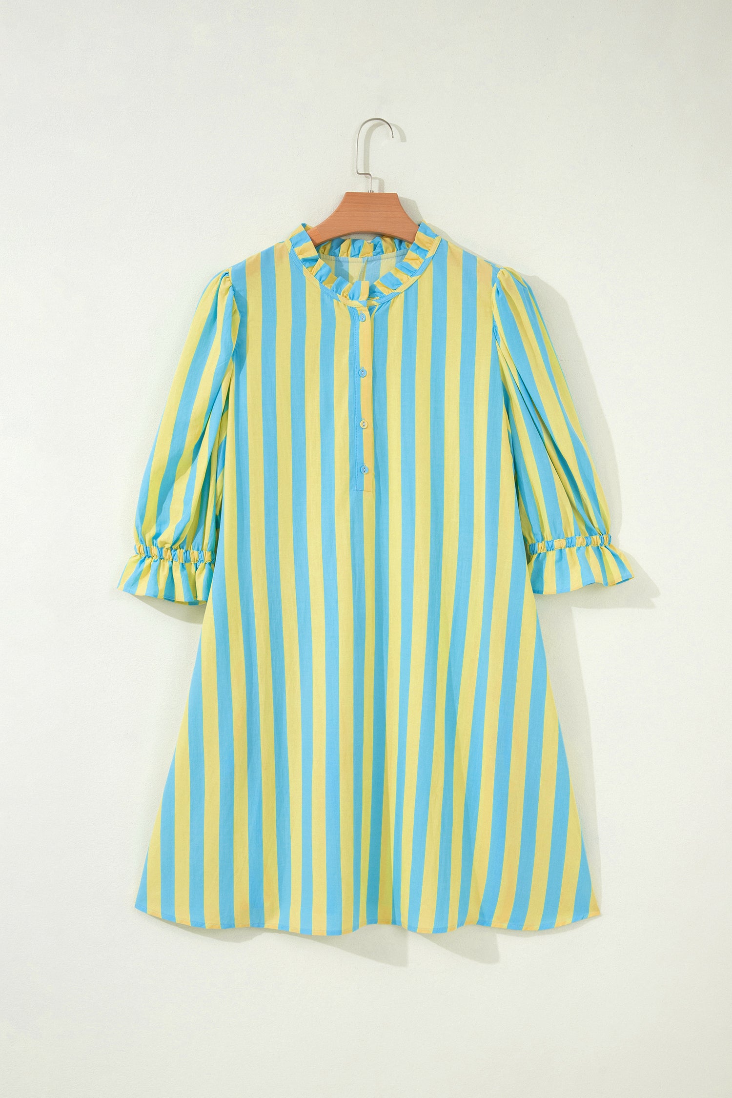 Striped Puff Sleeve Mini Dress – Half Button Loose Fit Summer Dress Dear-Lover Dropshipping Dresses/Mini Dresses