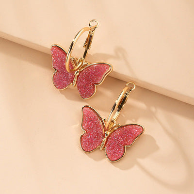 Colorful Drop Butterfly Hoop Earrings