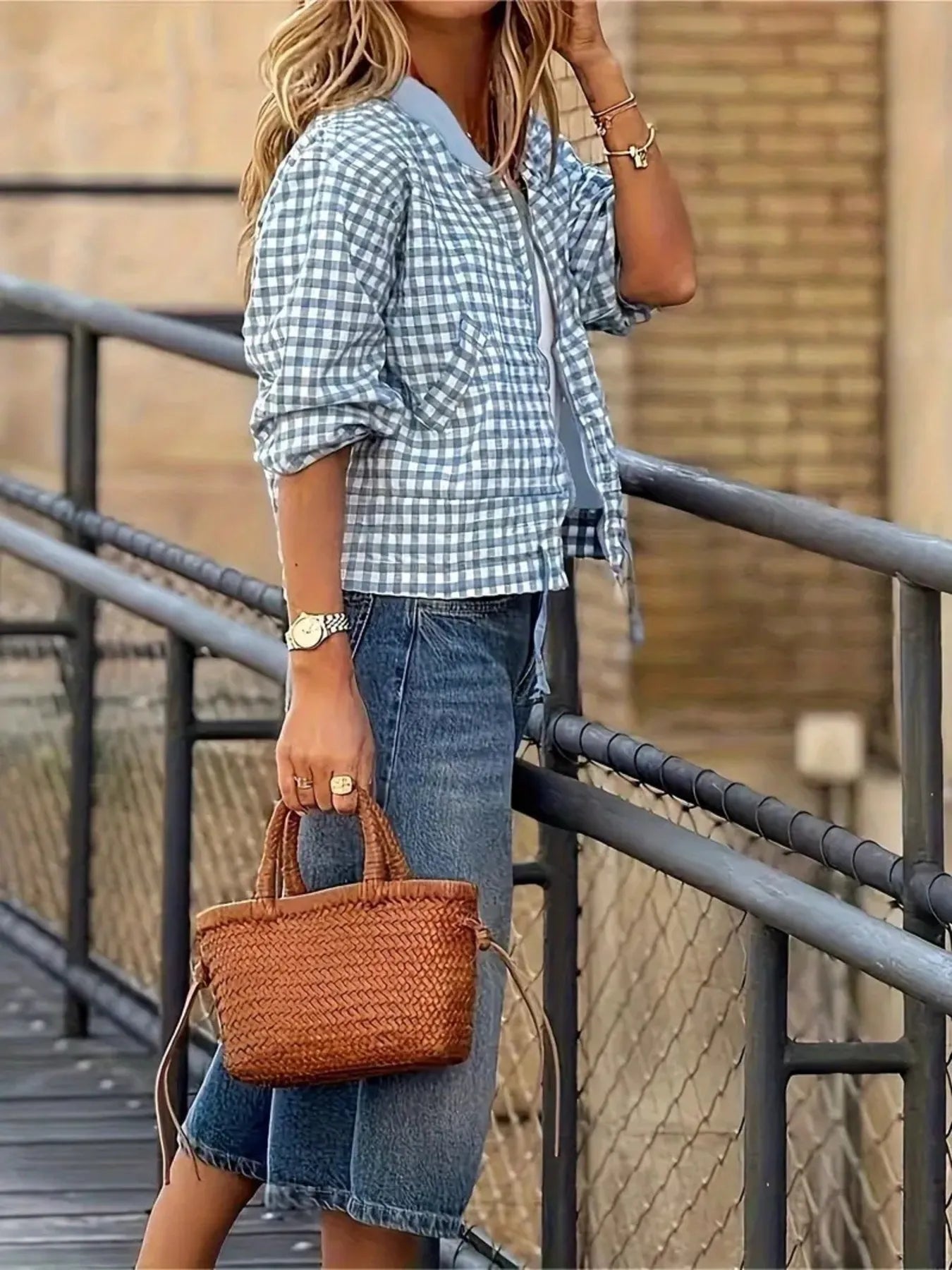 Plaid Zip Up Long Sleeve Jacket Trendsi Plaid Zip Up Long Sleeve Jacket