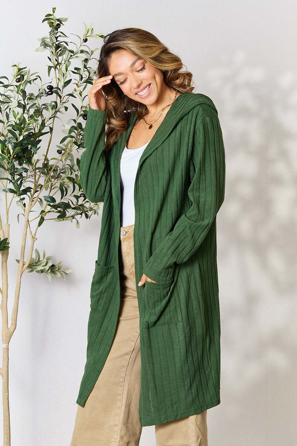 Plus Size Long Hooded Sweater Cardigan