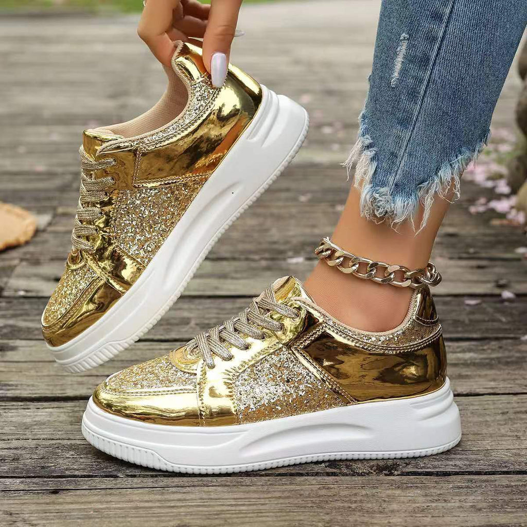 Glittery Round Toe Platform Sneakers