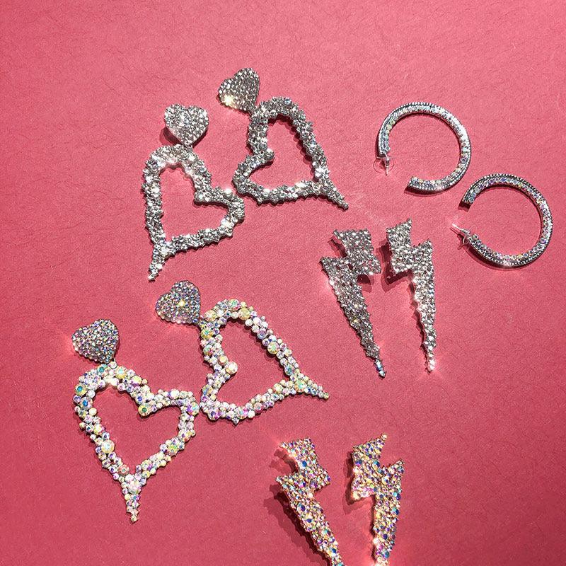 Giant Jeweled Hearts Earrings Bazaare Mart Big CZ Heart Earrings