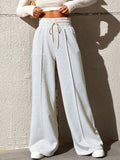 Honey Drawstring Elastic Waist Wide Leg Pants White Trendsi Honey Drawstring Elastic Waist Wide Leg Pants