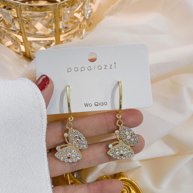 Rhinestone Butterfly Dangle Earrings