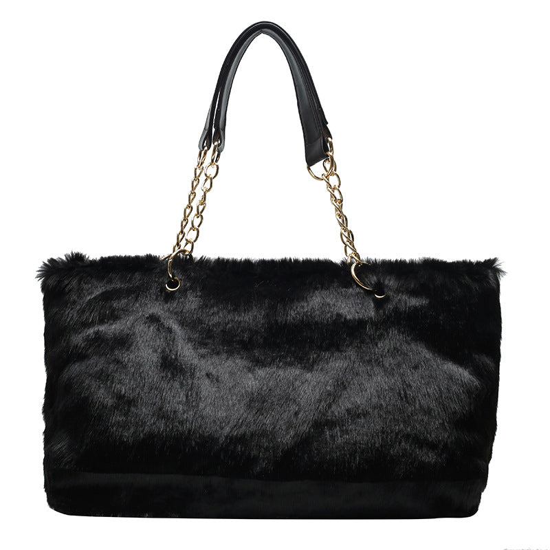 Ladies Large Capacity Plush Faux Fur Tote Bag