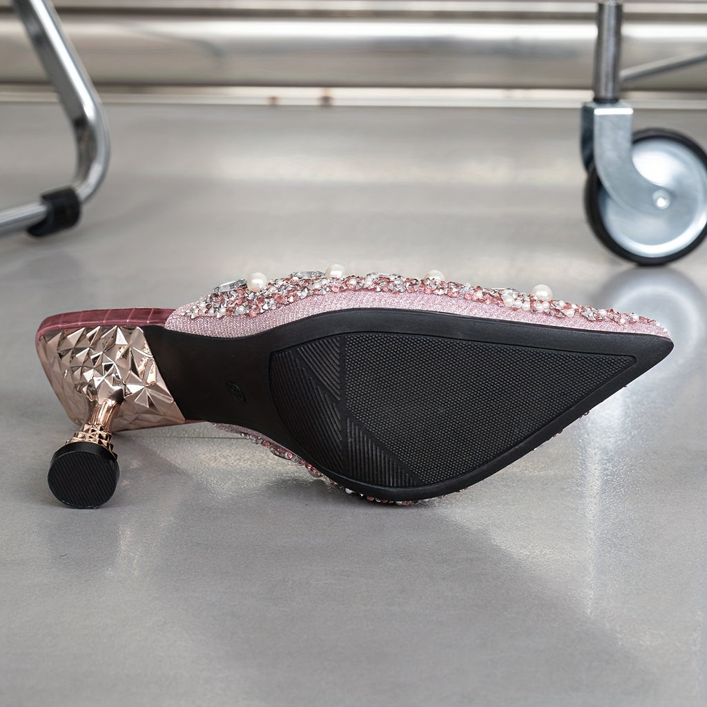 Sparkling Rhinestone Pointed Toe Kitten Heel Dress Shoes