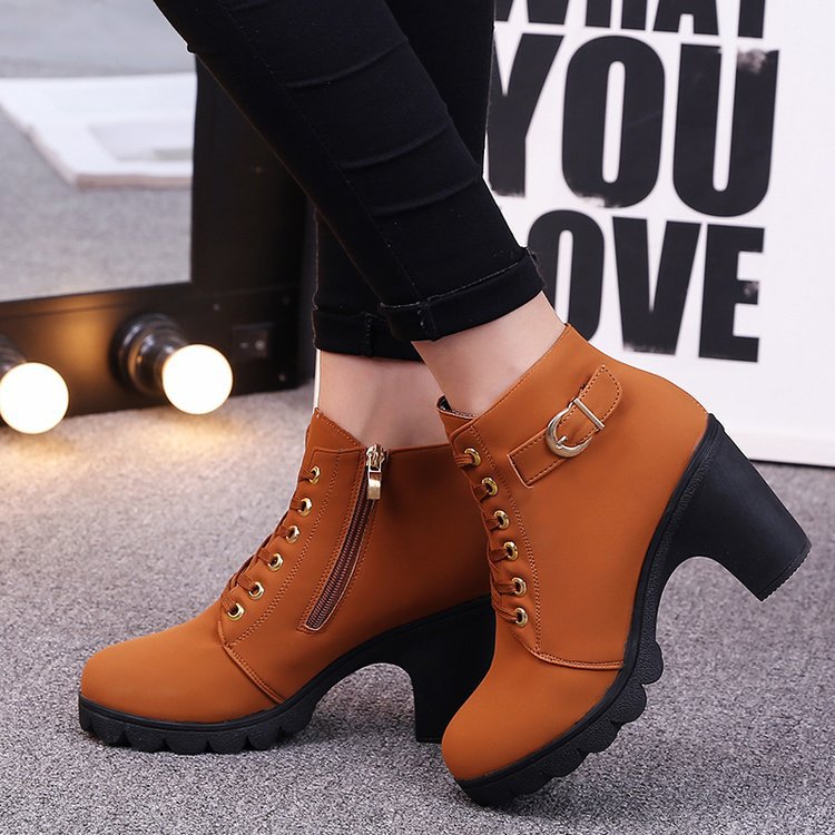 Orange Chunky Heel Faux Suede Booties