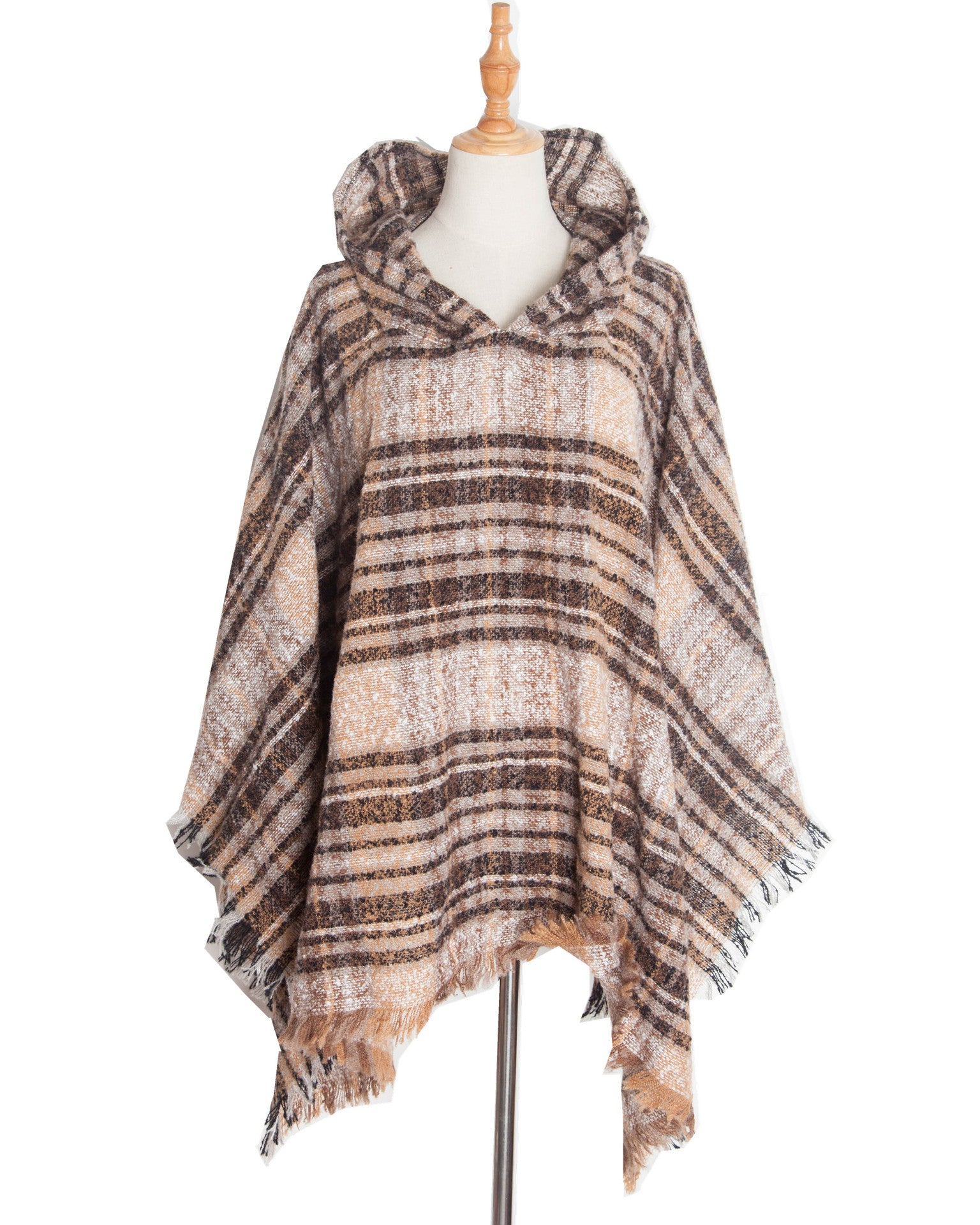 Plaid Hooded Poncho - Bazaare Mart