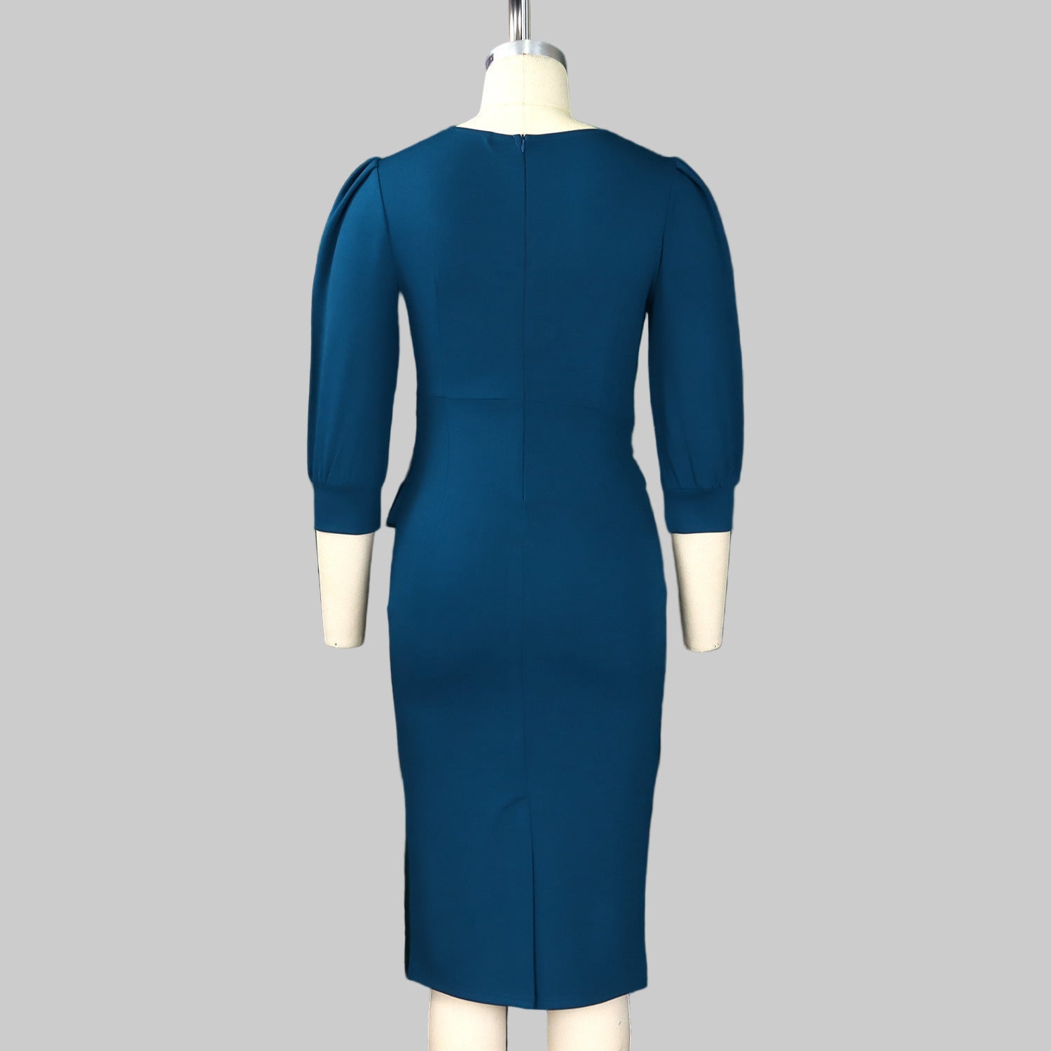 Round Neck Puff 3/4 Sleeve Peplum Dress