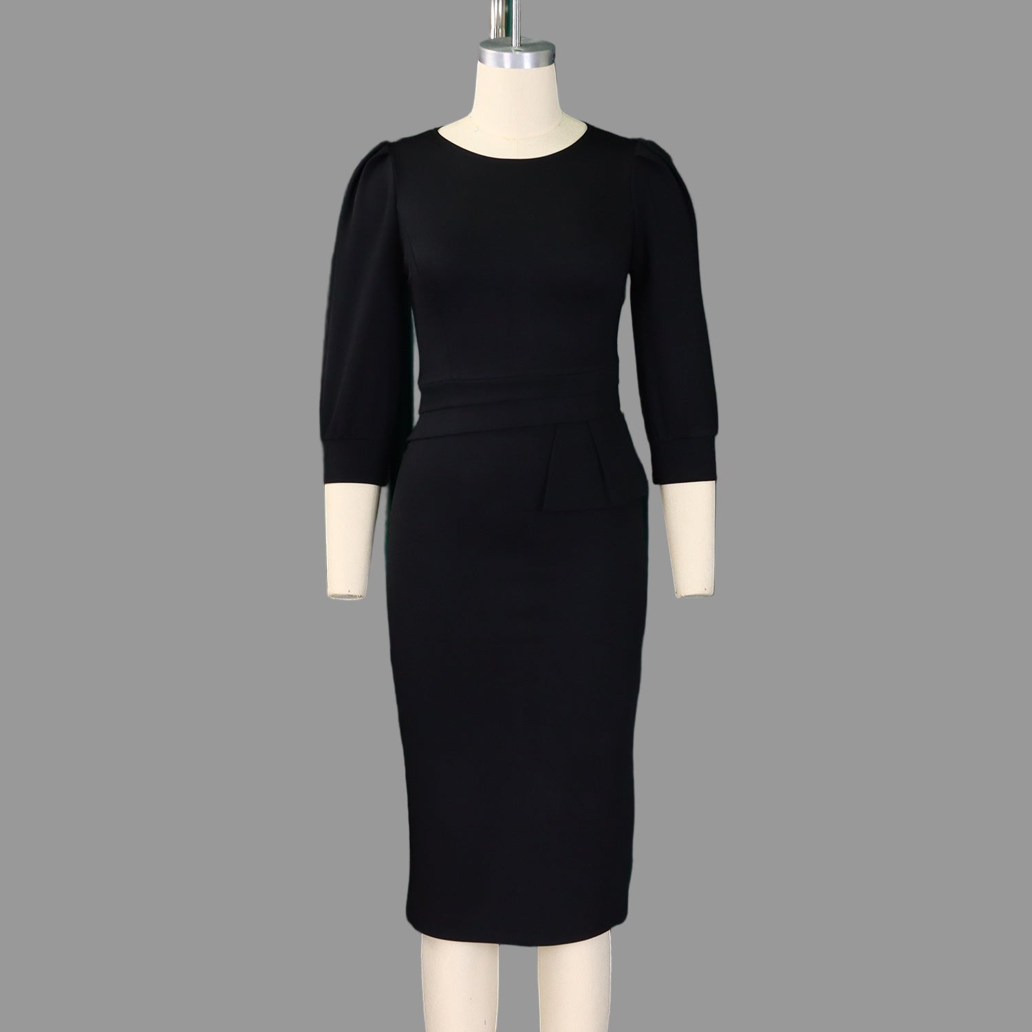 Round Neck Puff 3/4 Sleeve Peplum Dress