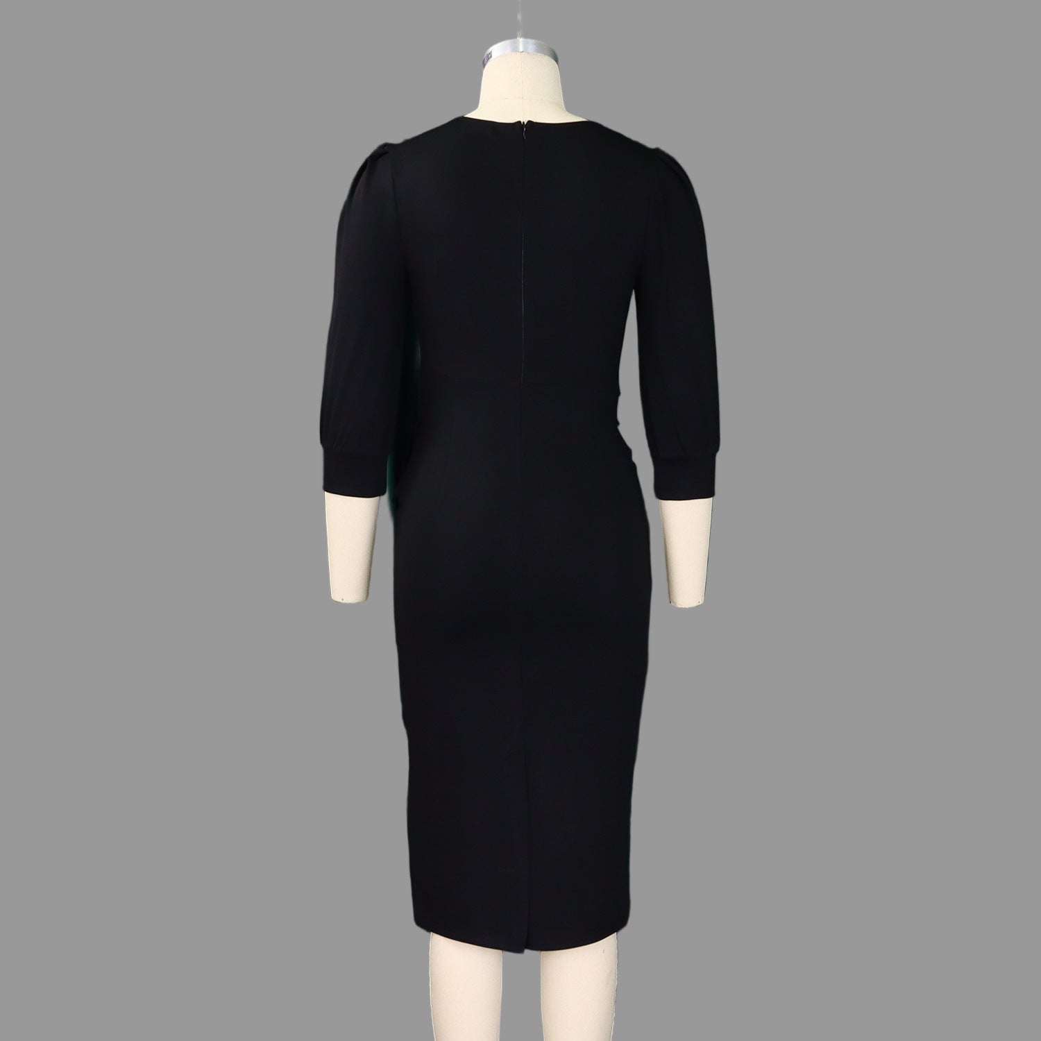 Round Neck Puff 3/4 Sleeve Peplum Dress