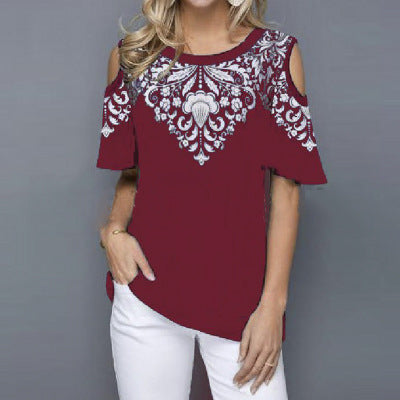 Embellished Cold Shoulder Half Sleeve Top
