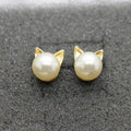 CuteEarrings Gold Bazaare Mart Pearl Cat Earrings