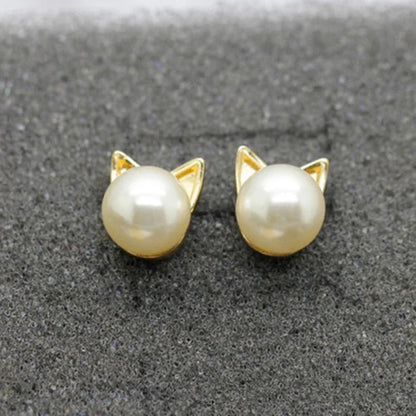 CuteEarrings Gold Bazaare Mart Pearl Cat Earrings
