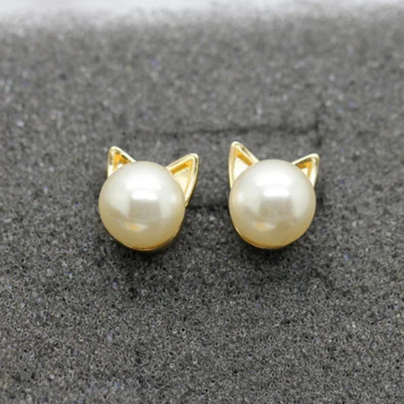 CuteEarrings Gold Bazaare Mart Pearl Cat Earrings