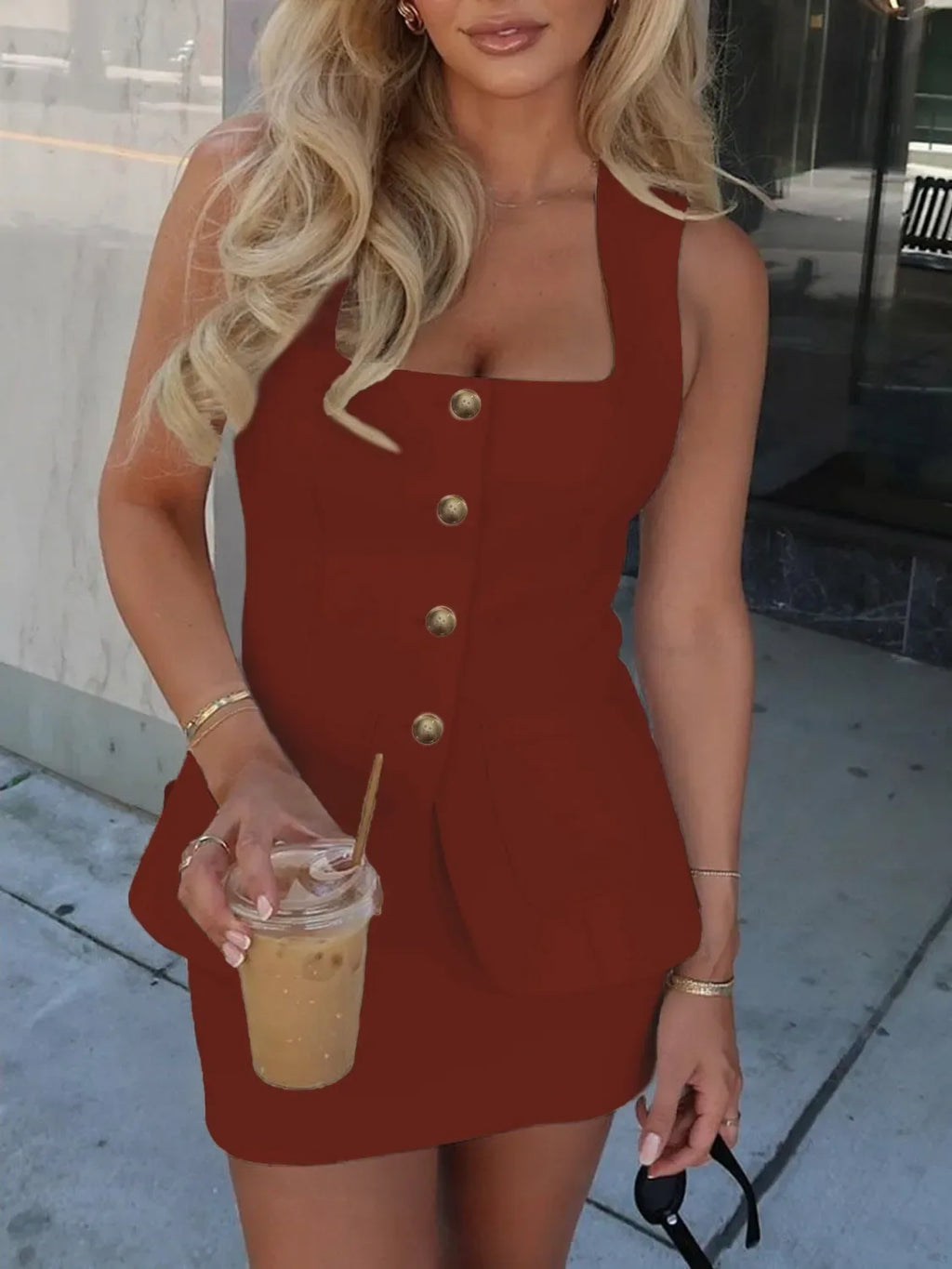 Square Neck Vest and Mini Skirt Set Bazaare Mart Square Neck Tank and Skirt Set