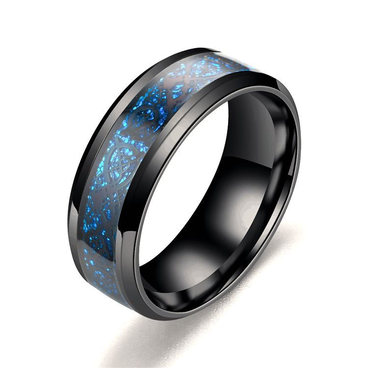 Blue & Stainless steel dragon pattern ring