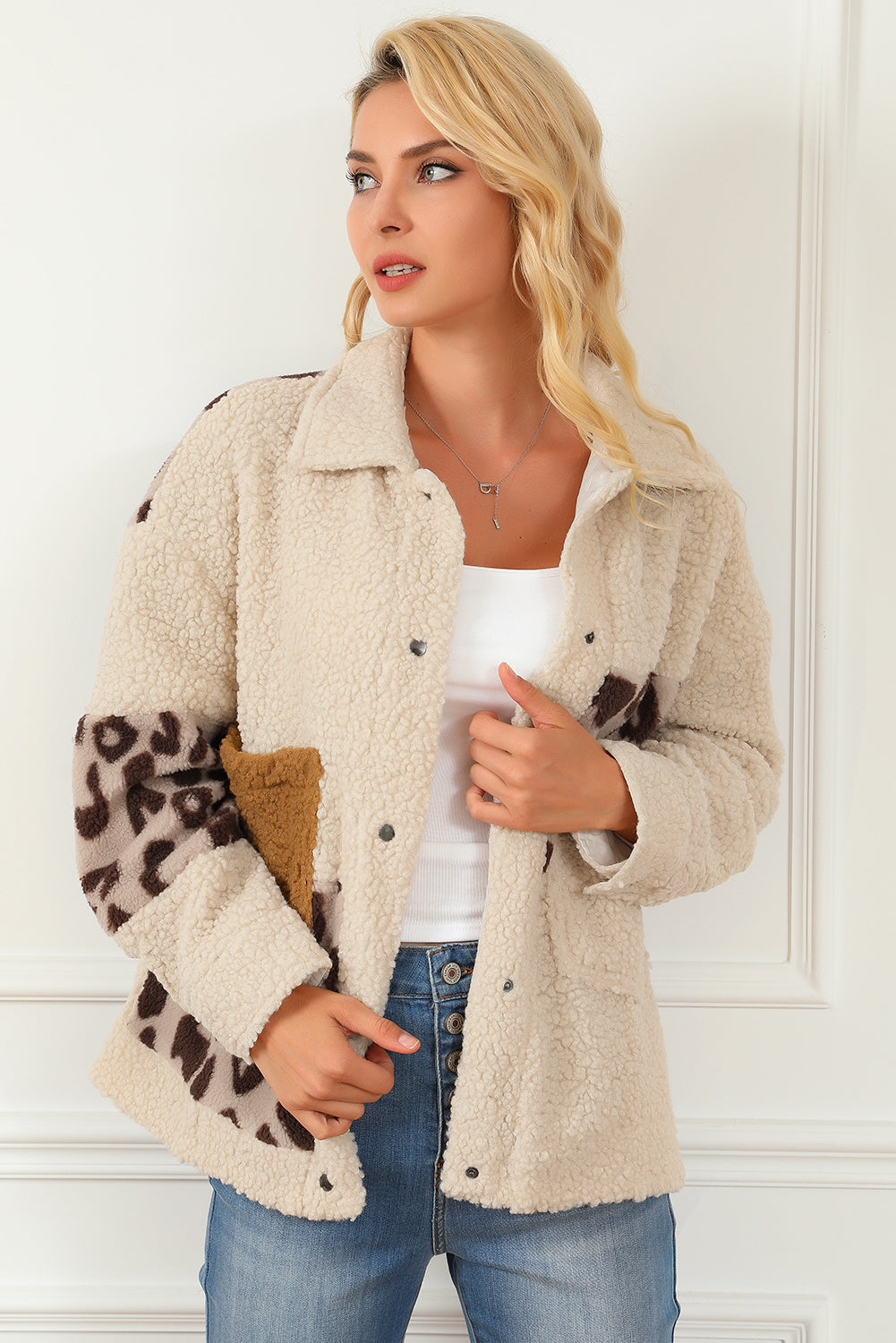 Beige Leopard Sherpa Jacket