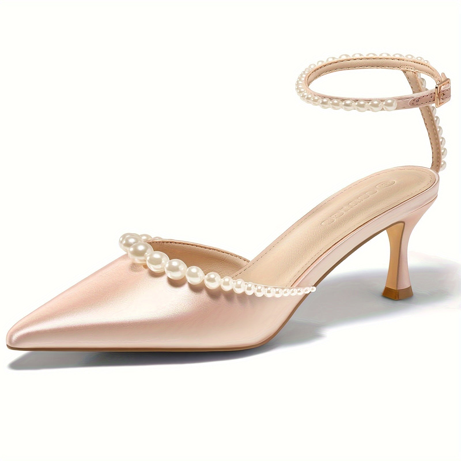 Pearl Embellished Pointed Toe Satin Pumps
