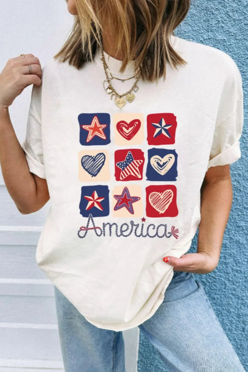 American Heart Star Checkered Graphic Tee White Bazarre Mart American Heart Star Checkered Graphic Tee