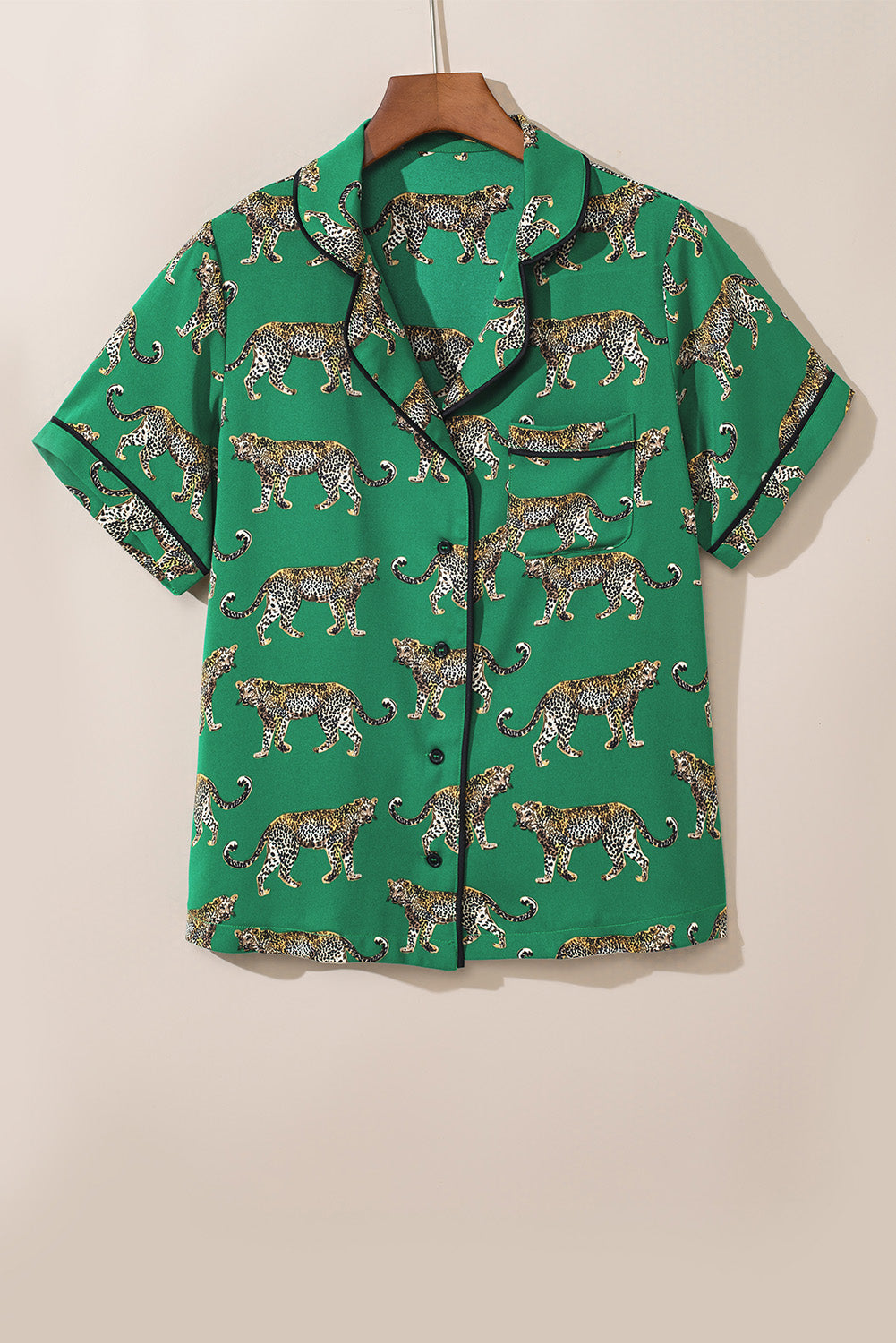 Green Cheetah Print Short Sleeve PJs Shewin Lady's PJs