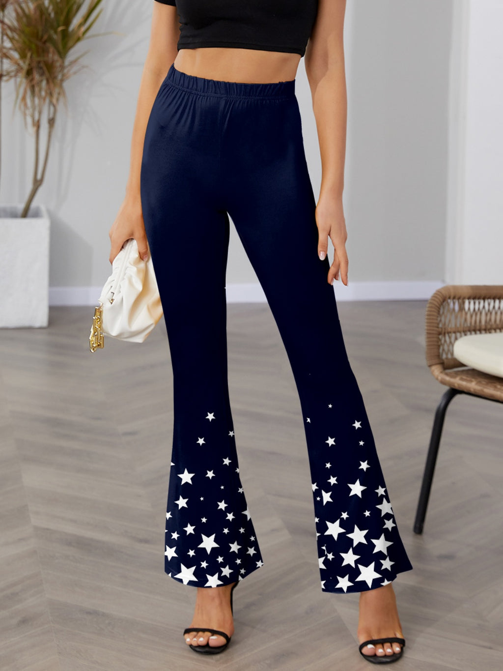 White Star Elastic Waist Navy Bootcut Pants
