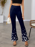 Star Elastic Waist Bootcut Pants Dark Blue Trendsi Star Elastic Waist Bootcut Pants
