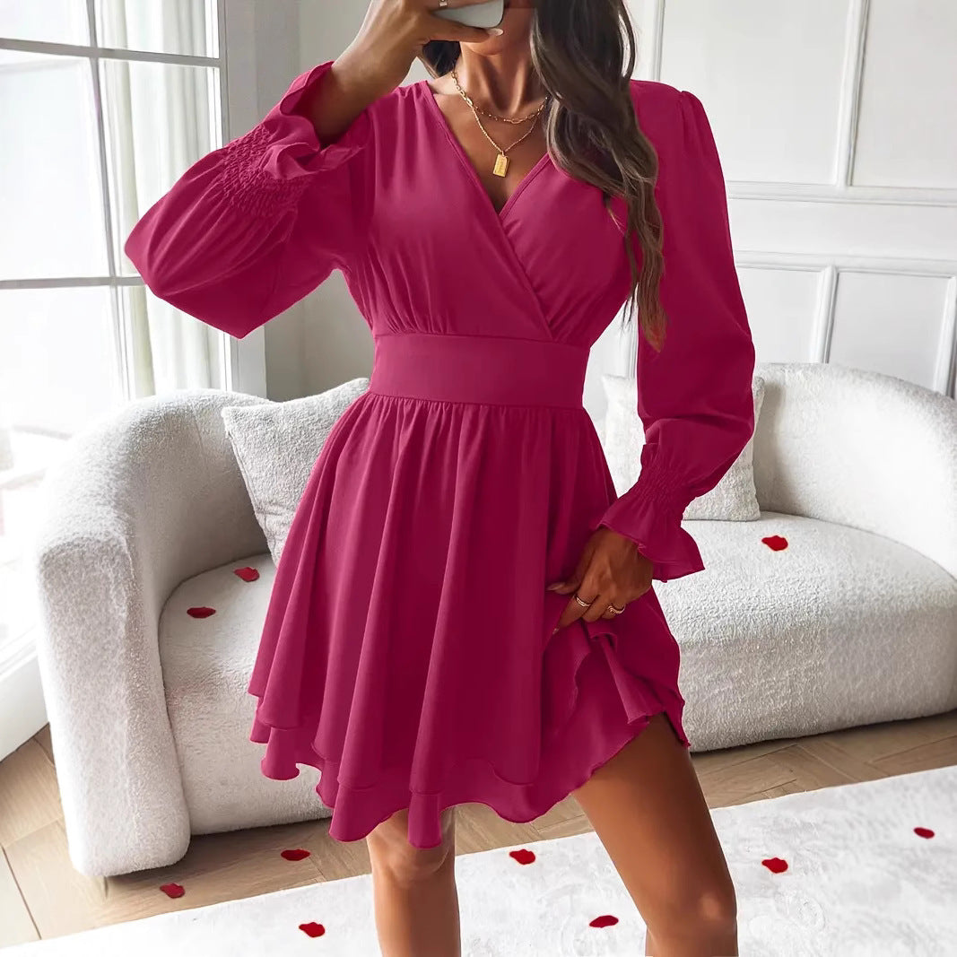 Feminine Double-Layer V-Neck Dress