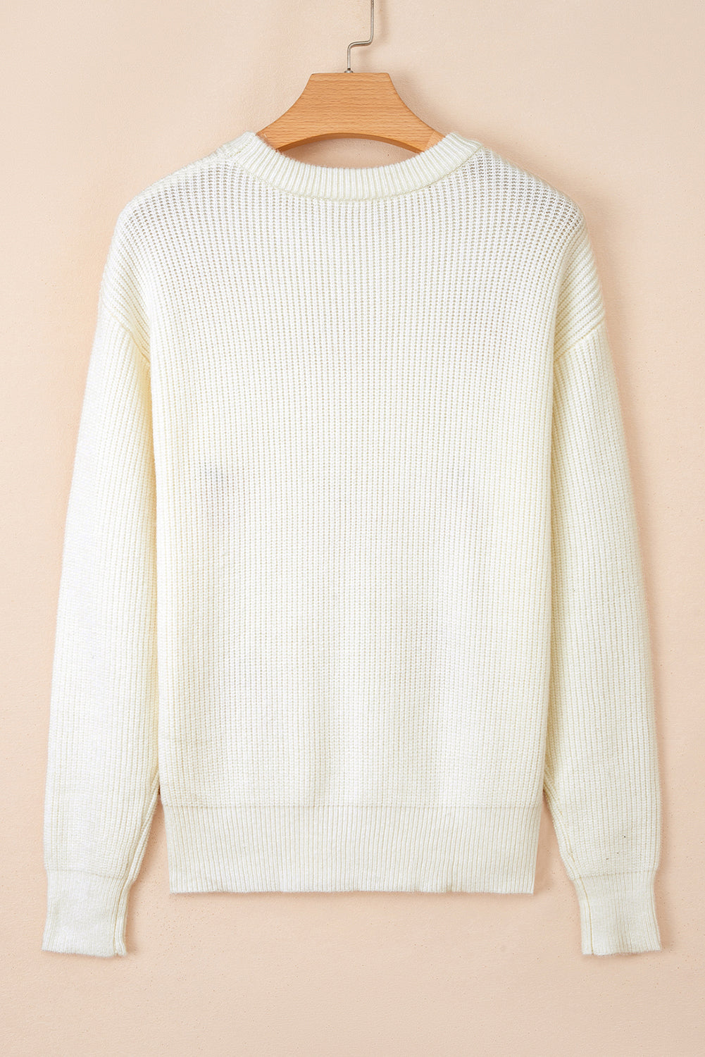 Beige Pumpkin Embroidered Ribbed Sweater