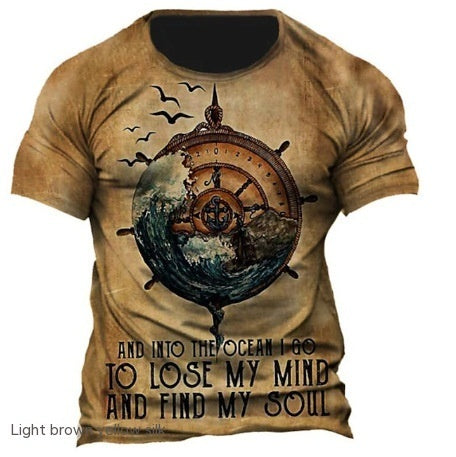 Men’s 3D Compass Graphic T-Shirt – Slim Fit Summer Tee | Short Sleeve Athletic Casual Shirt JY230709021 CJ Dropshipping World Map Compass T-Shirt