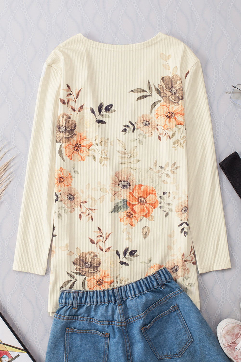 Apricot Open Front Floral Cardigan