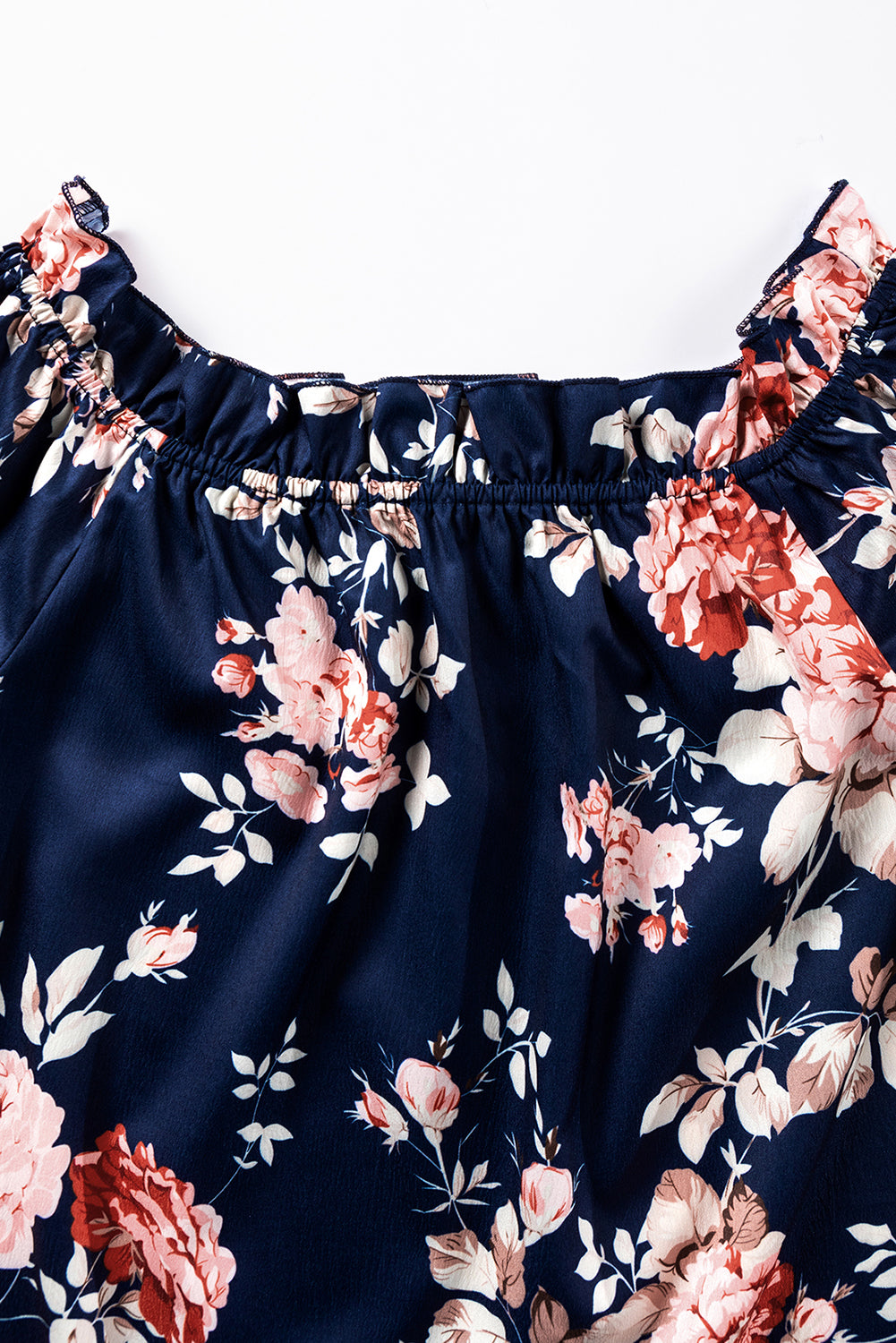 Navy Off Shoulder Flounce Sleeve Floral Blouse