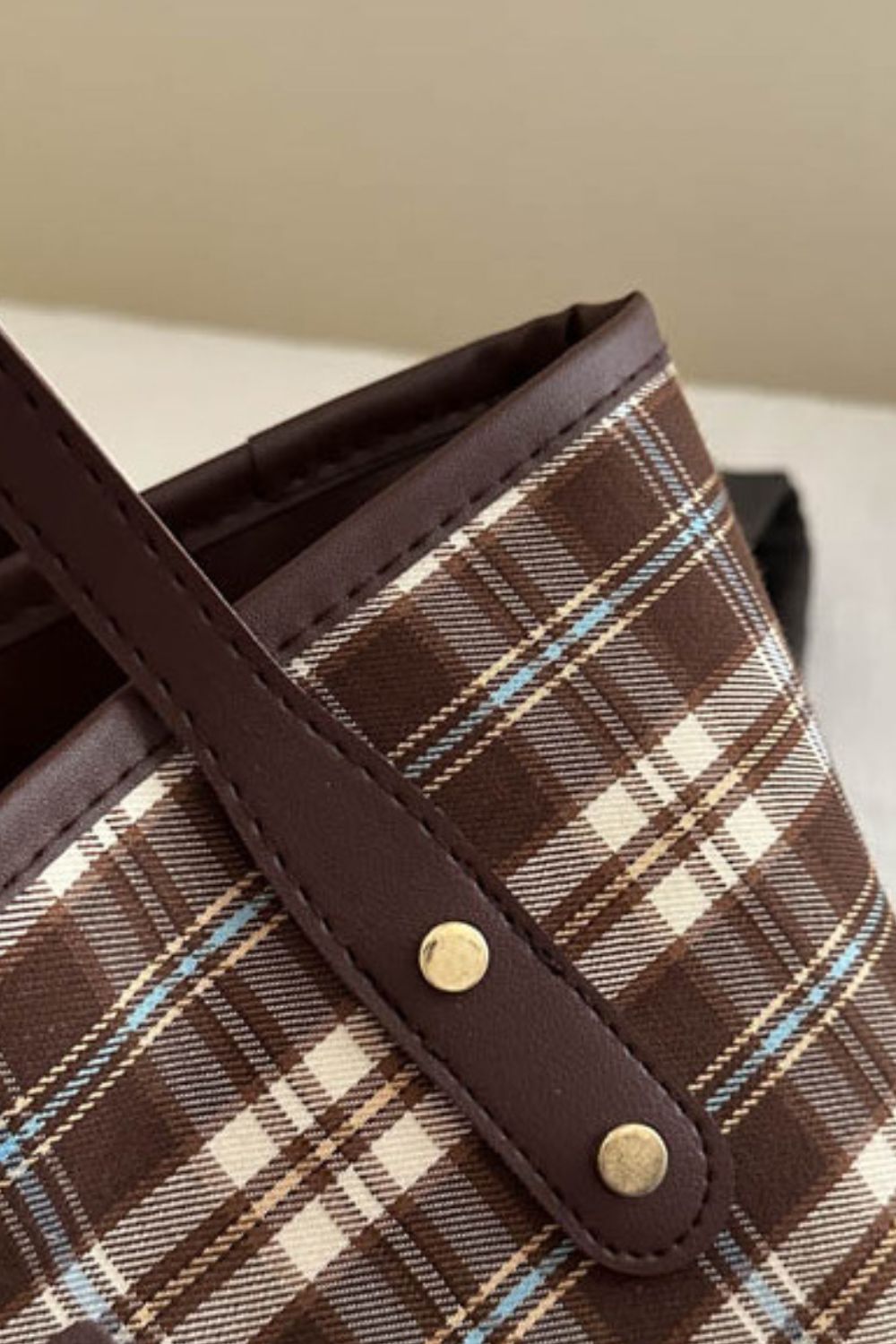 Brown Plaid PU Leather Tote Bag