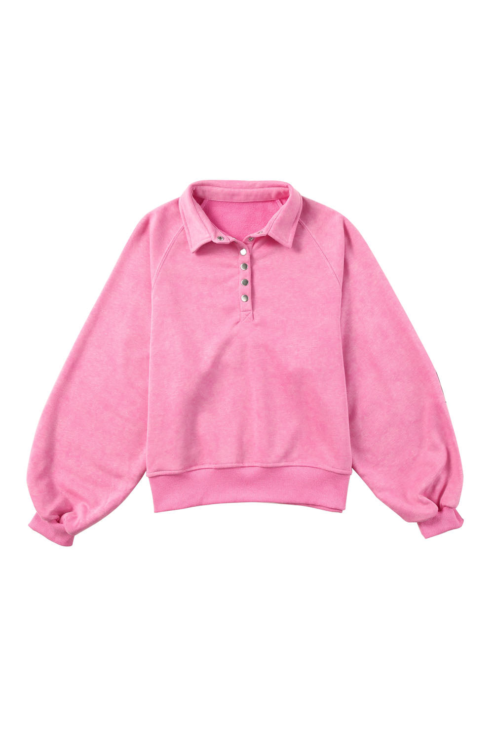 Pink Mineral Wash Sequin Heart Snap Buttons Collared Sweatshirt