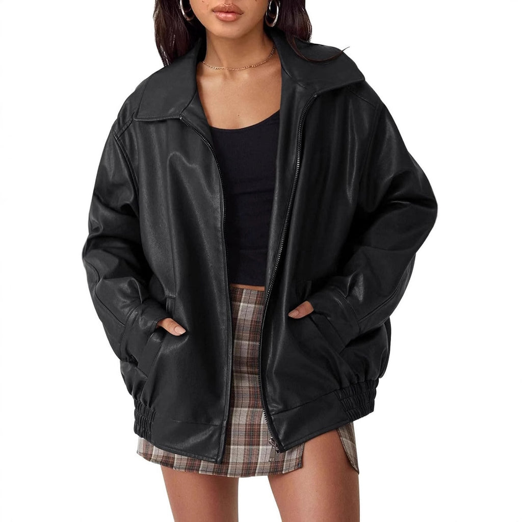 Women's Oversized PU Leather Jacket