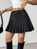 Tied Pleated Mini Skirt Black Trendsi Tied Pleated Mini Skirt