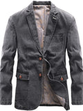 Men's Plus Size Denim Blazer Gray Bazarre Mart Lapel Collar Long Sleeve Blazer