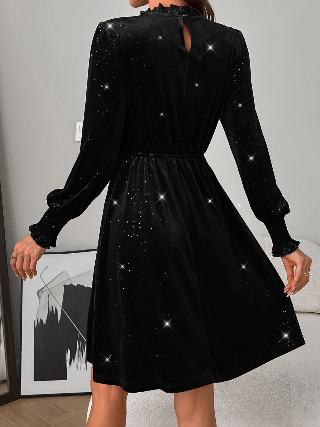 Glittery Velvet Long Sleeve Dress