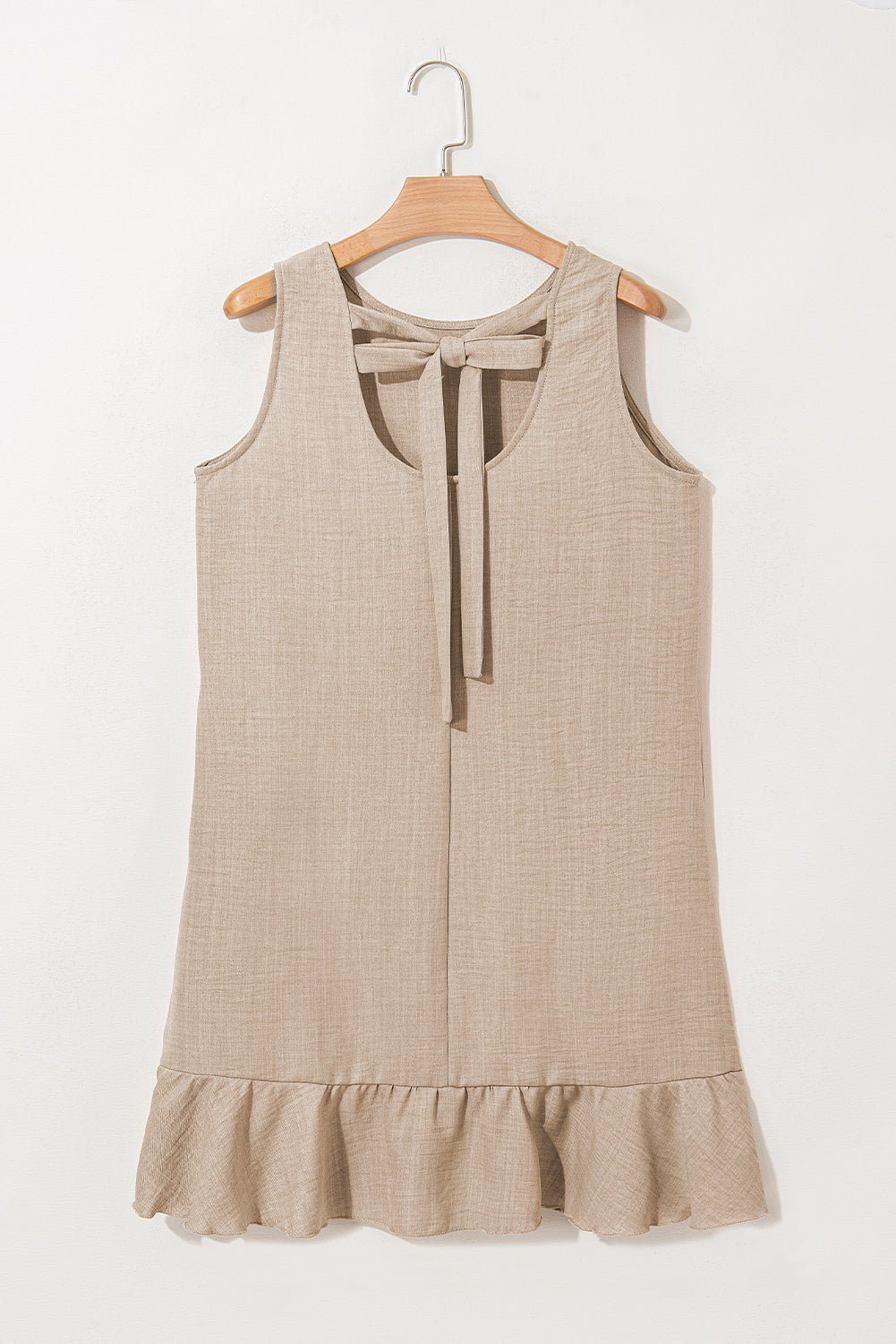 Beige Tie Back Ruffle Hem Sleeveless Dress