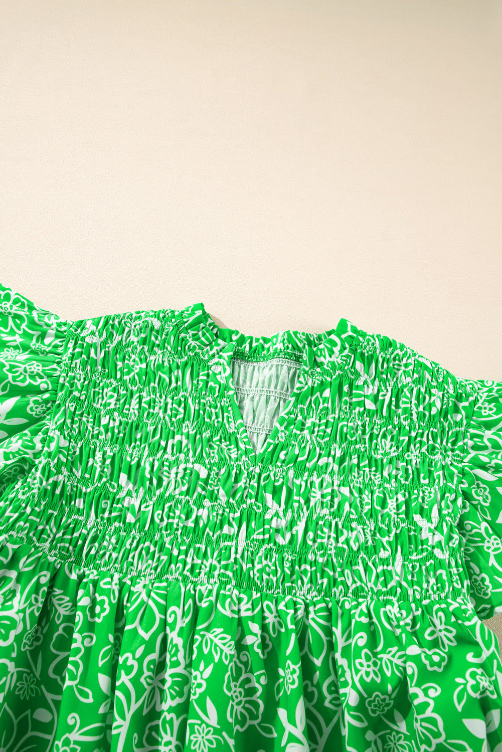 Green Floral Flutter Sleeve Blouse