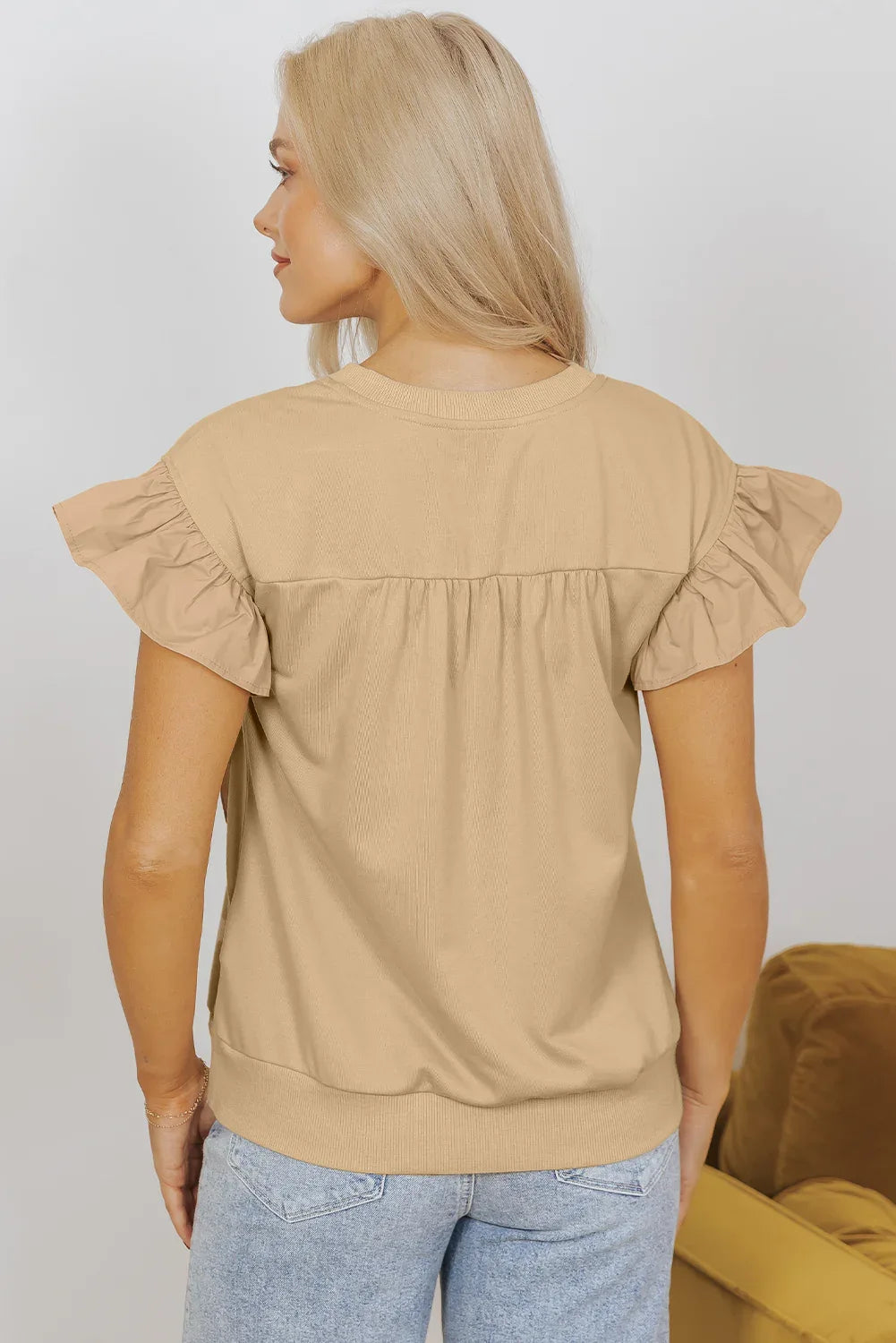 Parchment Ribbon Bow Ruffle Sleeve Top Bazaare Mart Tops/Blouses & Shirts